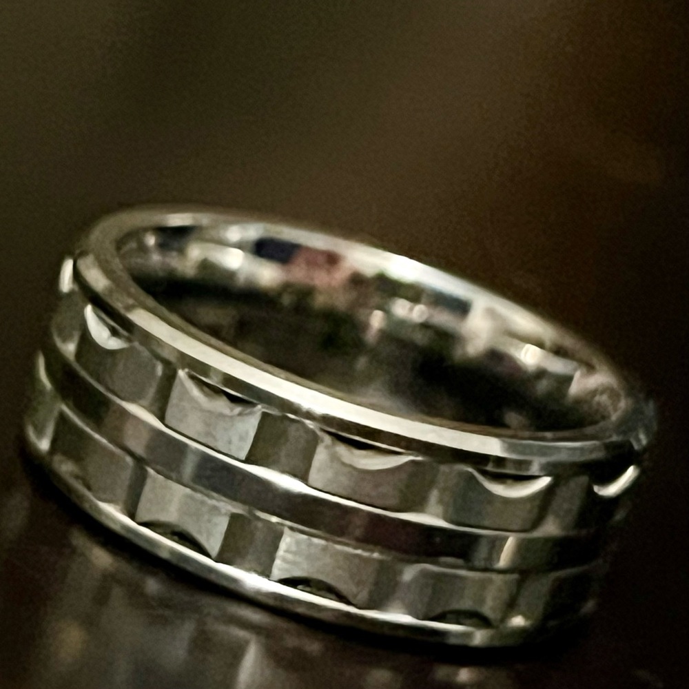 TRITON Tungsten Carbide silver Gear Basket Weave Band Scratch Resistant 10.5